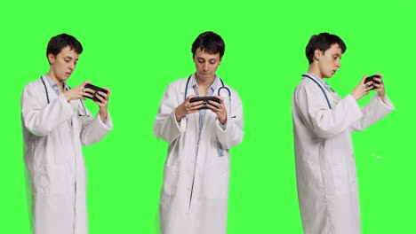 General-practitioner-playing-video-games-on-mobile-phone-app